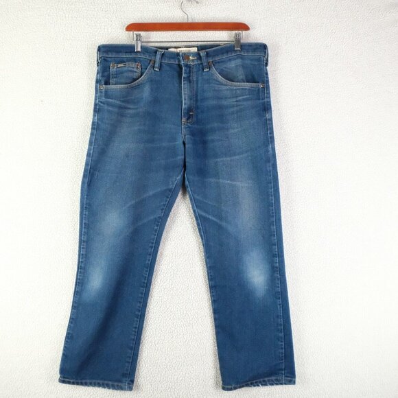 Lee Jeans Mens 36X29 Blue Stone Wash Whiskers Straight Leg Heavyweight Denim - Picture 1 of 10
